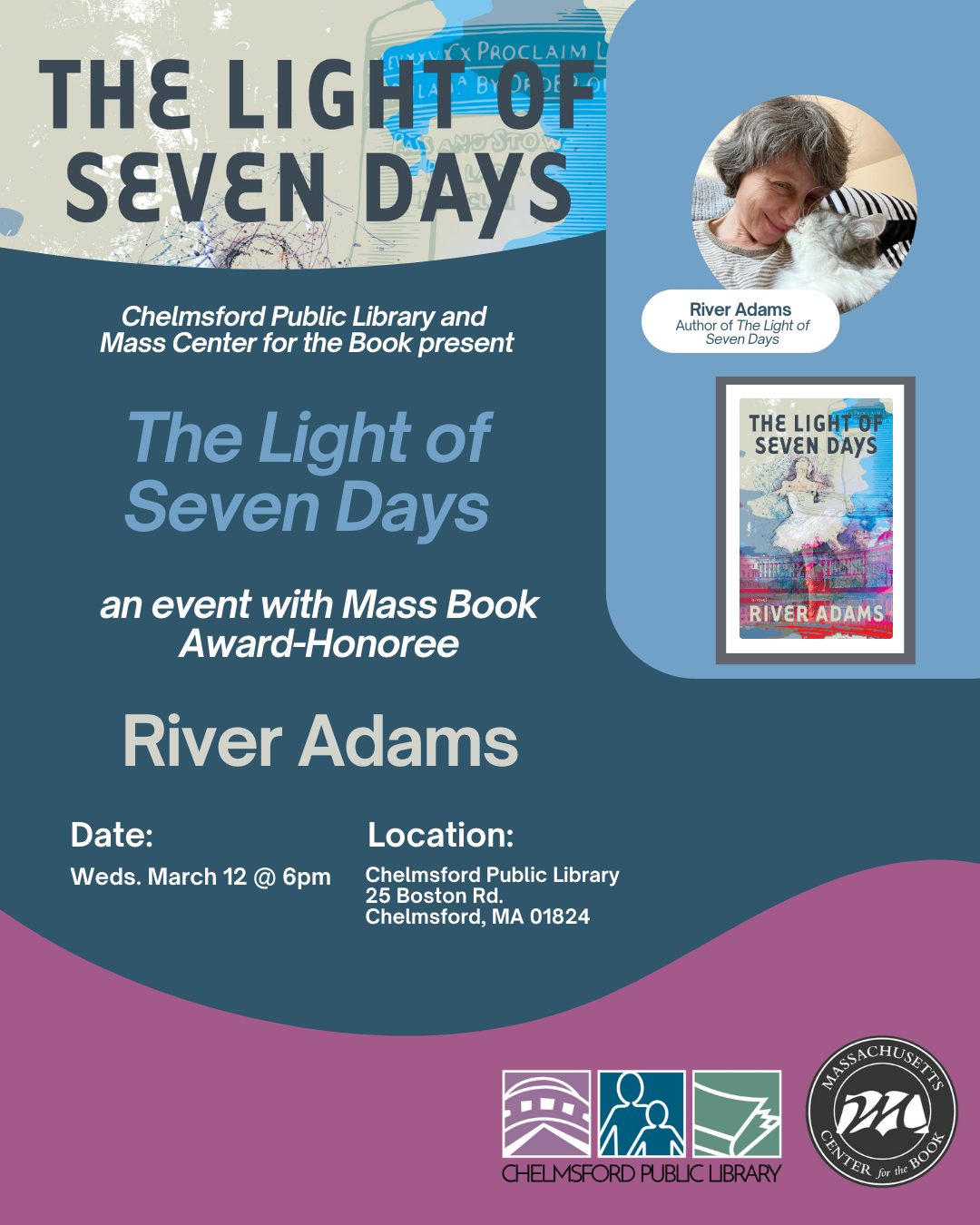 An image representing “The Light of Seven Days”: An author event with Mass Book Award-Honoree River Adams