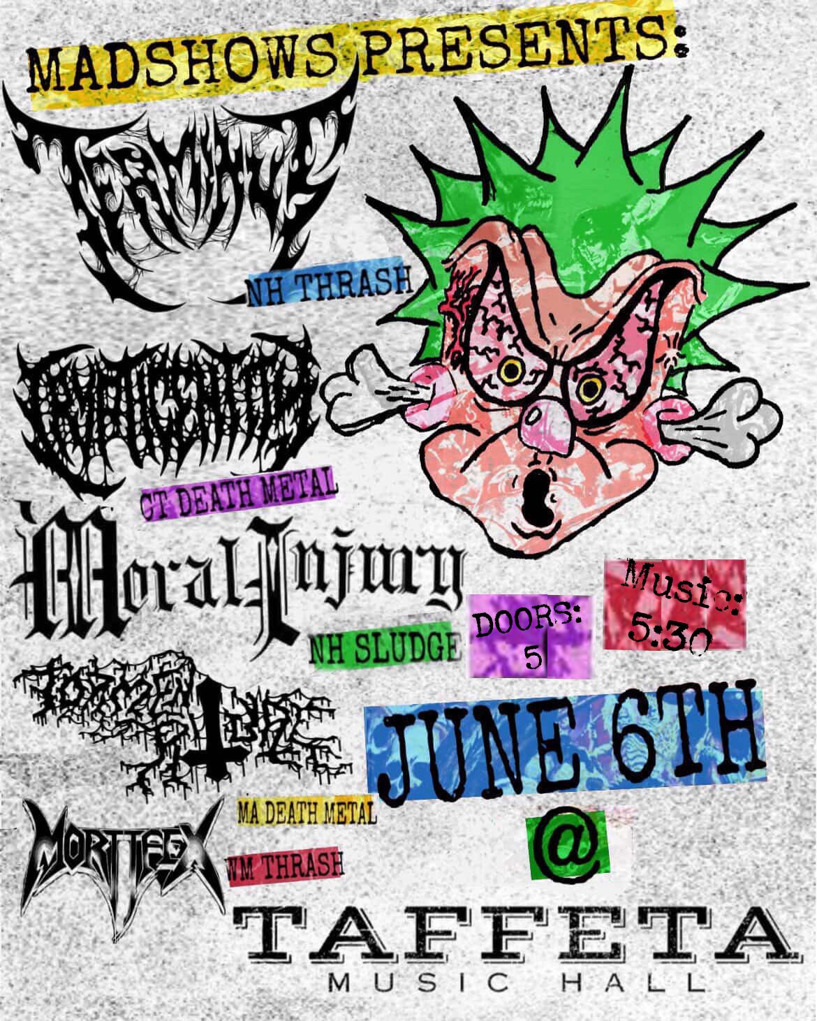 An image representing Terminus, Cryptic Entity, Torment Ritual, Mortifex, Moral Injruy @ Taffeta Music Hall