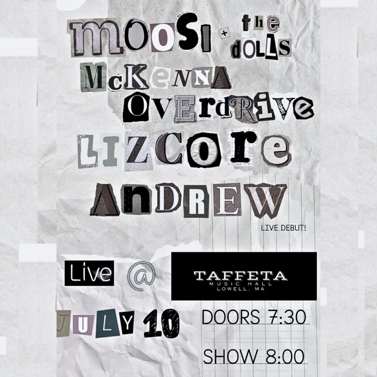 An image representing Moosi + The Dolls, McKenna Overdrive, Lizcore, and Andrew @ Taffeta Music Hall